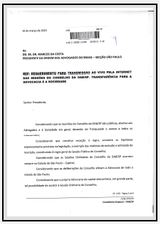 Requerimento para transmissão ao vivo pela internet das sessões do conselho da OAB/SP